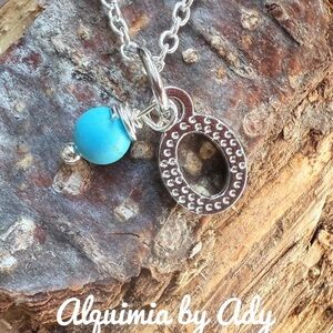 Alquimia Silver initial Necklace with natural turquoise Bead Detail